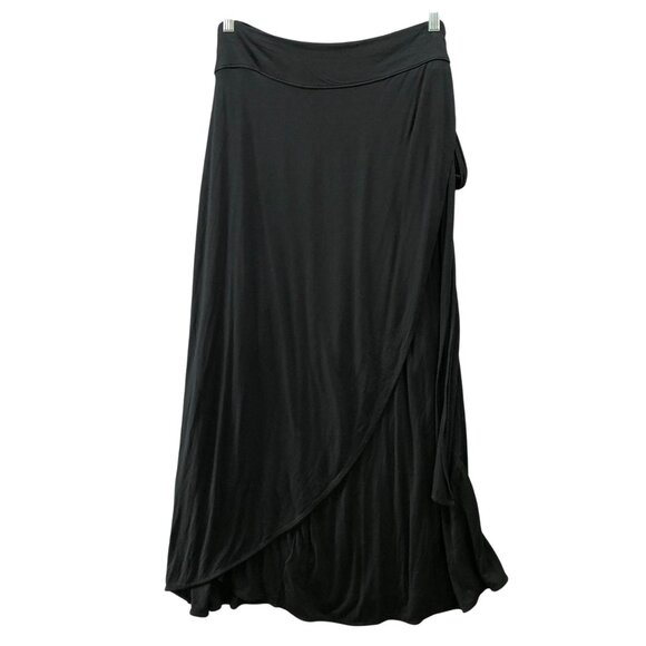 Gap Wrap Midi Skirt Womens XL Black Jersey Knit Genuine Wrap - Picture 1 of 8